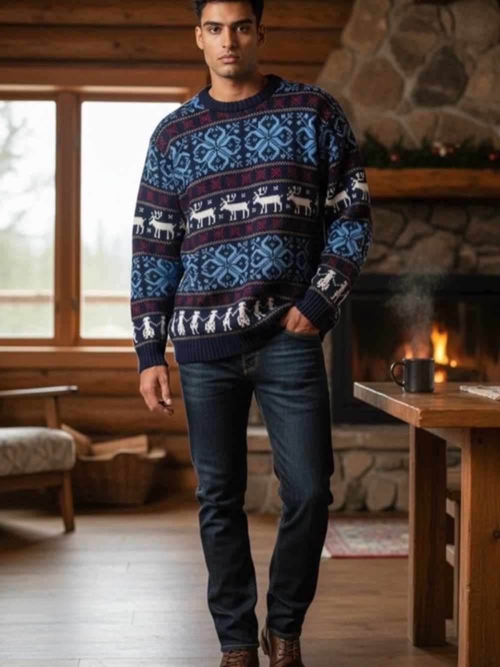 Jersild Vintage Knit UNISEX Winter Nordic Reindeer Crewneck Sweater Size L